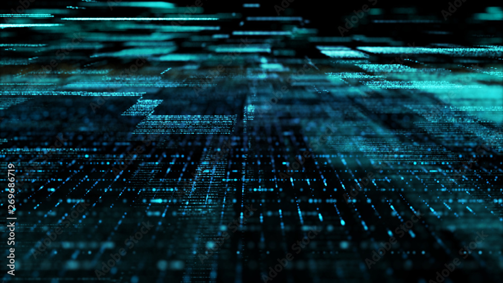 Poster Futuristic digital matrix particles grid virtual reality abstract cyber space environment background