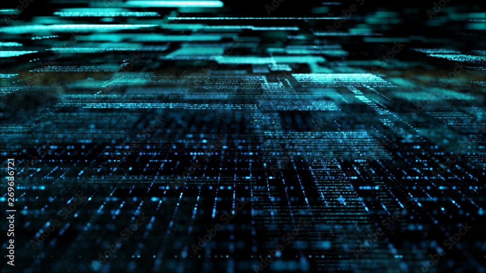 Poster Futuristic digital matrix particles grid virtual reality abstract cyber space environment background