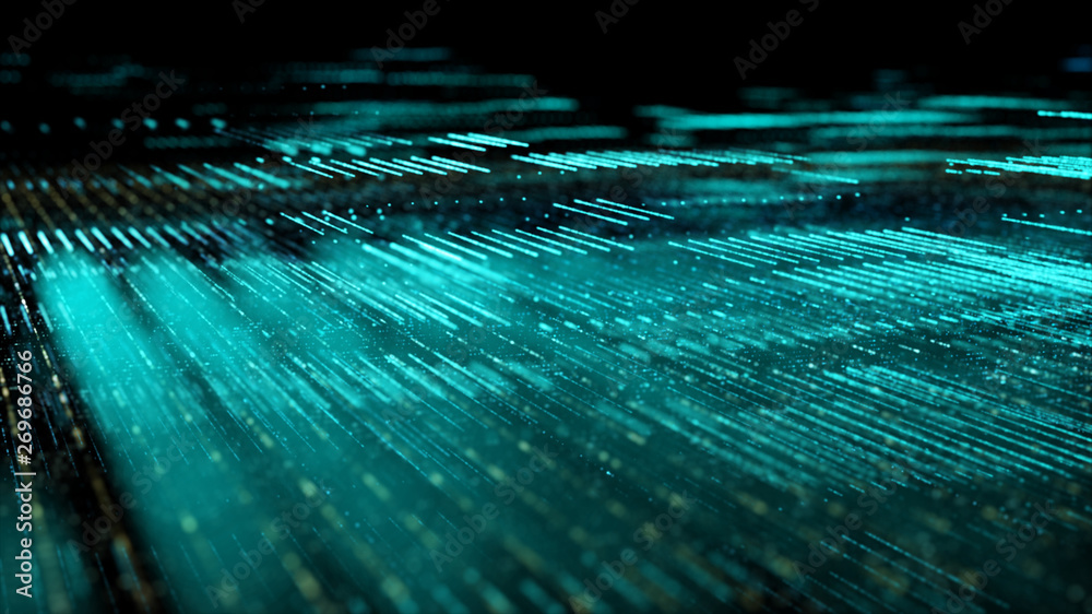 Poster Futuristic digital matrix particles grid virtual reality abstract cyber space environment background