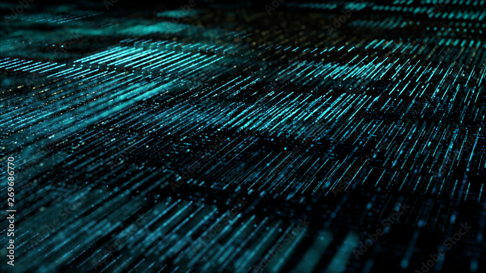 Poster Futuristic digital matrix particles grid virtual reality abstract cyber space environment background