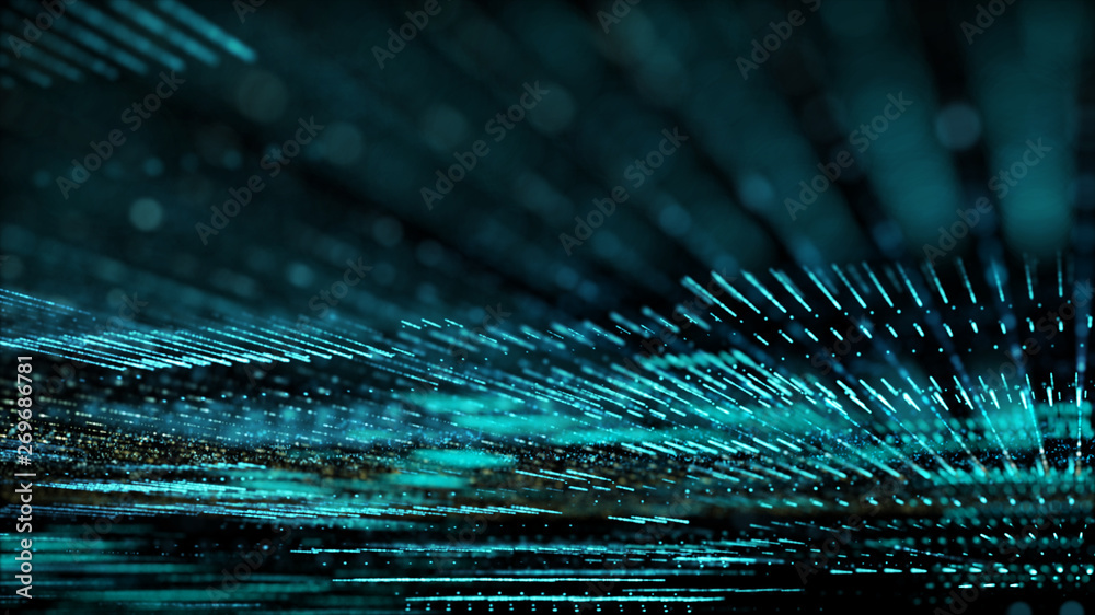 Poster Futuristic digital matrix particles grid virtual reality abstract cyber space environment background