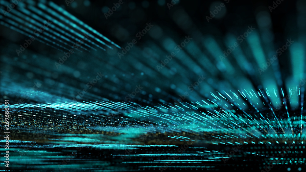 Fototapete Futuristic digital matrix particles grid virtual reality abstract cyber space environment background