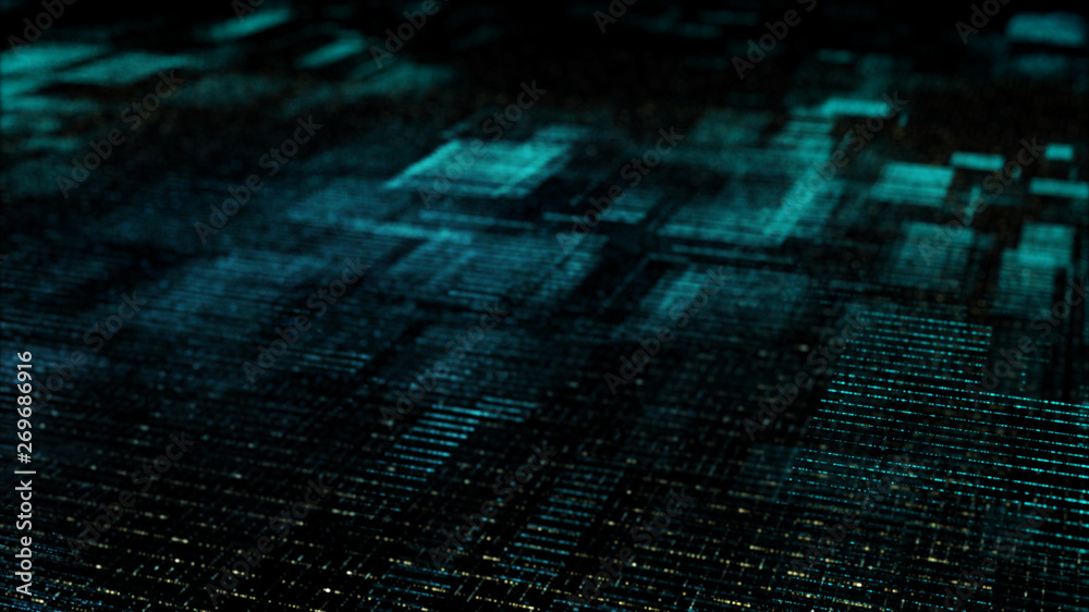Poster Futuristic digital matrix particles grid virtual reality abstract cyber space environment background