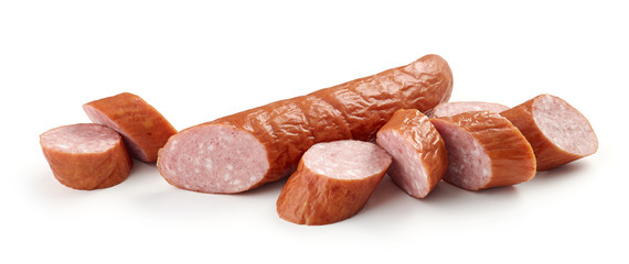 smoked sausage on white background