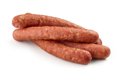 smoked sausages on white background