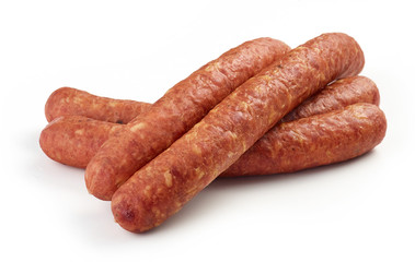 smoked sausages on white background
