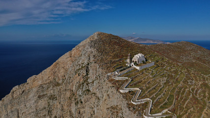 Aerial drone photo of picturesque uphill church of Panagia (Virgin Mary) with stunning views to...