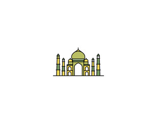 Taj Mahal Hand Drawn, India Agra - Line art vector illustration.