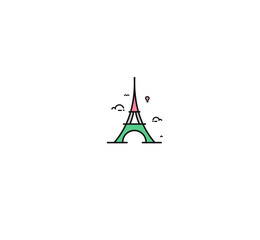 Paris, Eiffel tower, Paris cartoon art, postcard, Line art vector illustration