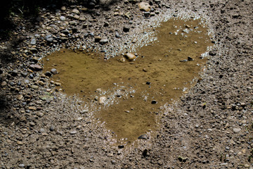 Puddle in the form of the heart of lovers