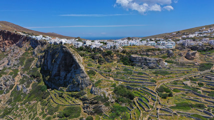 Fototapeta na wymiar Aerial drone photo of amazing spring landscape of picturesque island of Folegandros, Cyclades, Greece