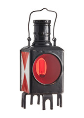 Vintage railway signal lamp on isolated white background