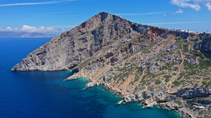 Fototapeta premium Aerial drone photo of amazing spring landscape of picturesque island of Folegandros, Cyclades, Greece