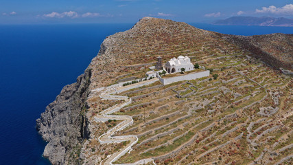 Aerial drone photo of picturesque uphill church of Panagia (Virgin Mary) with stunning views to...
