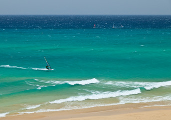 Windsurf. Playa de Sotavento. Península de Jandía. Isla Fuerteventura. Provincia Las Palmas. Islas Canarias. España