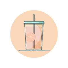 Vector icon of lemonade in a cup for take away. Isolated in circle.