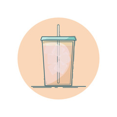Vector icon of ice tea in a cup for take away. Isolated in circle.
