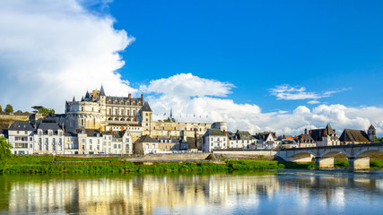 Beautiful view on the skyline of the historic city of Amboise with renaissance chateau across the...