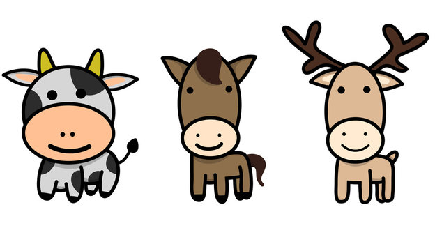 Three animals are cute cow-deer horses.