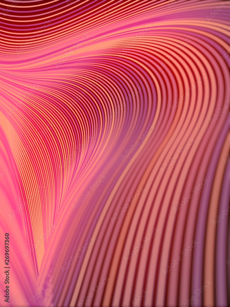 Poster Modern style abstraction with composition made of various red colored lines. Wave band geometric pattern. 3d rendering