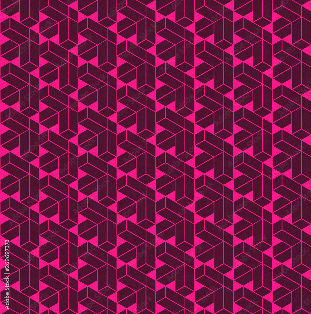 Aufkleber Pink abstract geometrical seamless pattern on old concrete surface. Modern print design. 3d rendering