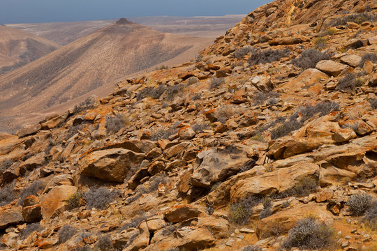 Vista desde la Degollada de los Granadillos. Parque Rural de Betancuria. Isla Fuerteventura. Provincia Las Palmas. Islas Canarias. Espa&ntilde;a