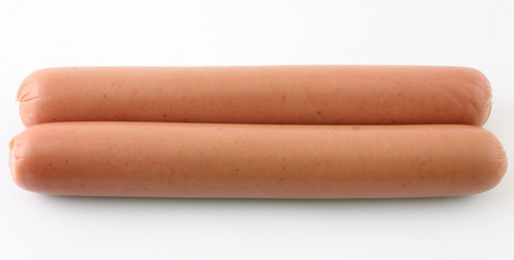 two sausages on white background