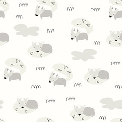Vector seamless pattern with polar foxes. Wild animals and nature. Scandi style. Children print. Wildlife. - 269700722