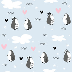 Vector seamless pattern with penguins. Alaska. Scandi style. Children print. Wildlife - 269700786