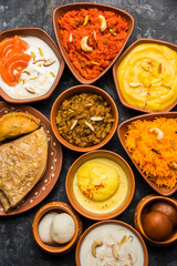 group of Indian Sweet / mithai in terracotta bowl