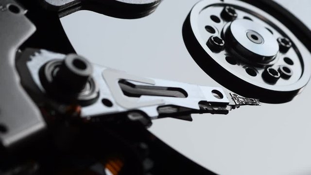Detail of computer hard disk drive spin up and head movement.