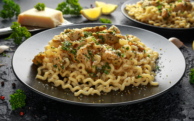 Artichoke hearts and lemon pasta with parmesan cheese and parsley