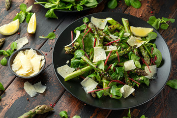 Grilled Asparagus salad with green vegetables and parmesan cheese
