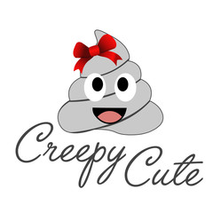 Creepy cute white poop with red bow