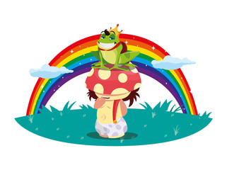 Obraz premium toad prince and fungu elf with rainbow
