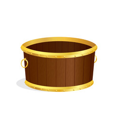 Vector illustration of empty wooden bucket isolated on white background.
