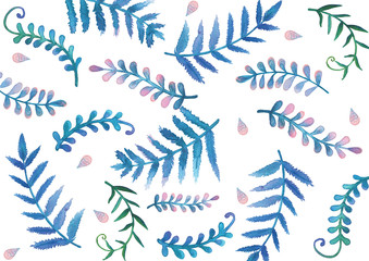 Absrtact fern leaves watercolor hand painting for decoration on advertising design.