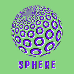Abstract sphere logo symbol with motion illusion effect. Purple globe emblem with moving rings shapes.