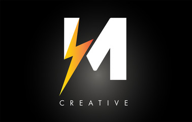 M Letter Logo Design With Lighting Thunder Bolt. Electric Bolt Letter Logo