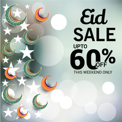 Obraz premium Vector illustration of a Sale Banner Or Sale Poster For Festival Of Eid Mubarak.