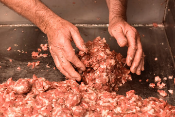 Minced meat, sausage traditional preparation, Pampas, Argentina