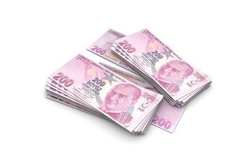 Deck of Turkish Liras Banknotes on White