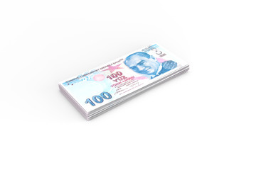 Deck of Turkish Liras Banknotes on White