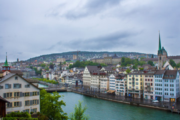 Fototapeta na wymiar View of Zurich. Panorama of Zurich. Street photo. Zurich architecture