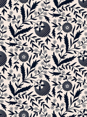 seamless vector floral hand drawn dark blue pattern. seamless template in swatch panel. design for textile, print, packaging - 269708981