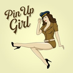 Plakat girl pin up logo design vintage and retro