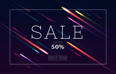 sale poster with bright neon lines on the dark background
