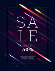 digital art sale poster template with neon light lines