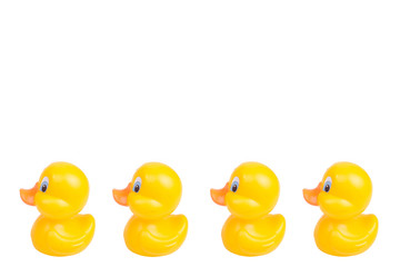 Plastic yellow duck toy isolated on white background