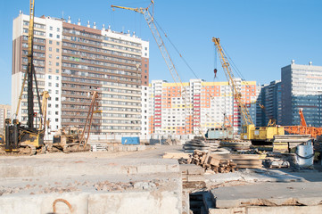The construction equipment on a building site